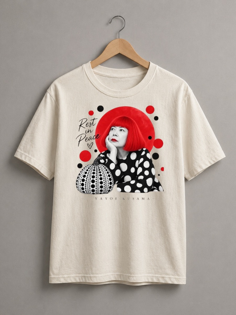 Off White Tee with Red & Black Artist Portrait